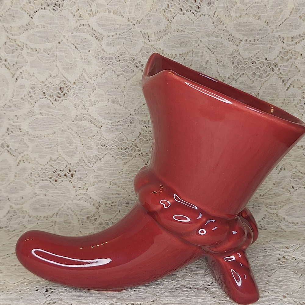 Art Deco Cornucopia Vase Vintage Burgundy Color Decor